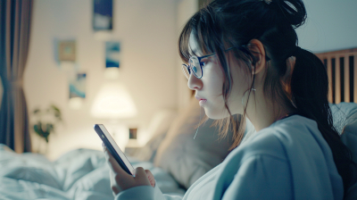 部屋でスマホを見る女の子