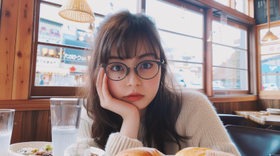 カフェで食事する女性